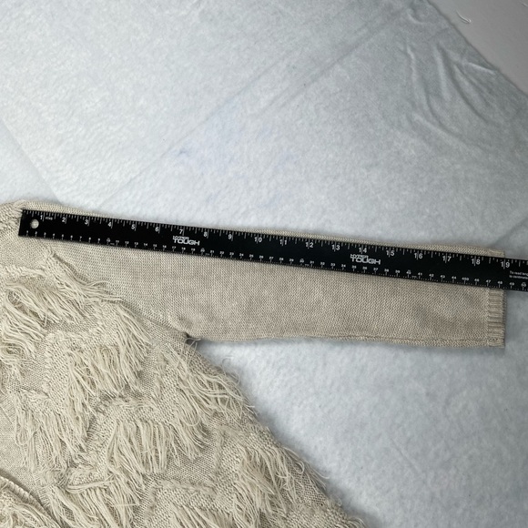 Chico’s Sweater 1 Womens 8 Medium Cardigan Open Front Oatmeal Fringe Chevron - Picture 8 of 11